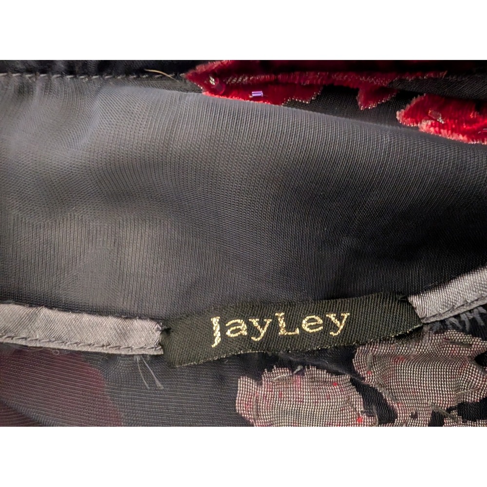 Jayley Silk Burnout Velvet Floral Poncho Cape Beaded Fringe Tassels Gray Red OS - Picture 5 of 5